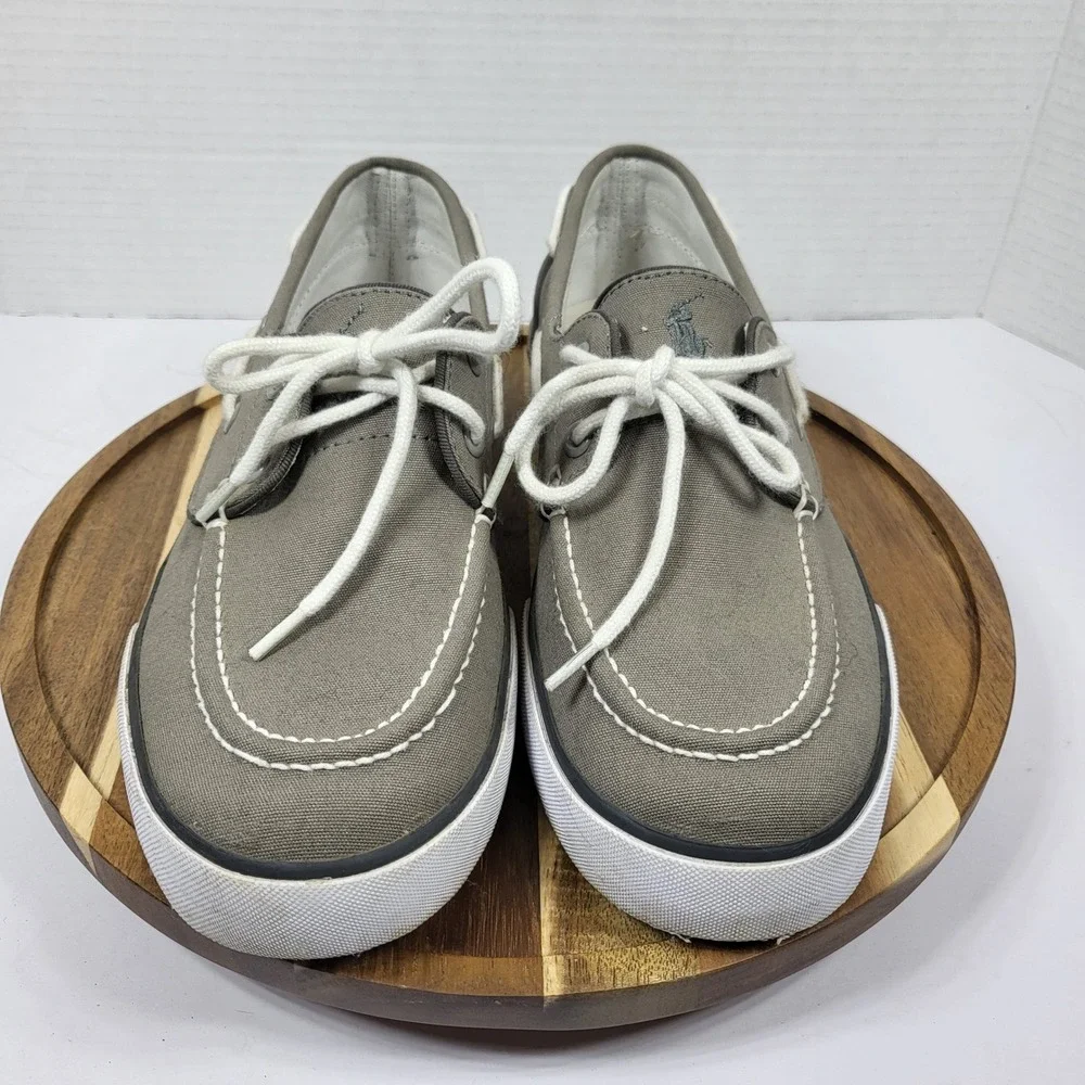 Polo Ralph Lauren Lander P Mens Gray Canvas Boat Shoes Deck Sneakers 8D 00001629